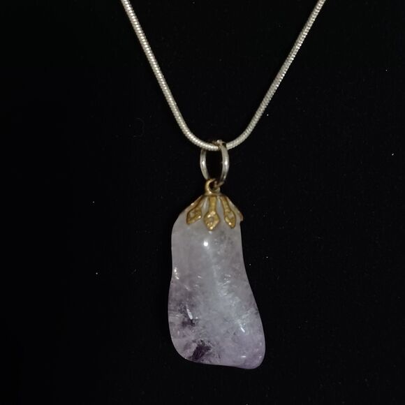 Amethyst Pendant on Silver-Toned Chain, 18" - Picture 2 of 3